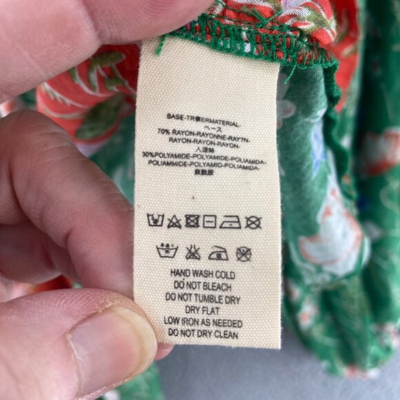 Anthropologie Mare Mare Top Womens L Green Floral Long Balloon Sleeves Tie Front - Picture 6 of 12